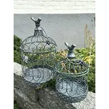 Dekokäfig Pflanzkäfig Käfig Vogelkäfig Windlicht 2er Set Garten Deko Shabby Grau