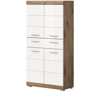 Inn.furn Midischrank Weiß Hochglanz Eiche 74 x 141 cm,