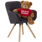 MR.DEKO Esszimmerstuhl Matera Stuhl Esszimmer drehbar FSC® -zertifiziert, gepolstert Küche (einzelnd, oder als Set erhältich für Küche und Esszimmer, 1 St), Armlehnstuhl drehbar 360°, Drehstuhl 59x84x61cm grau