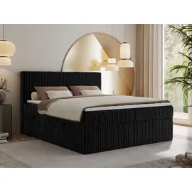 MKS Meble Boxspringbett 180x200 Schwarz Cord, Boxspringbett mit Matratze H4, Bett mit Bettkasten and Kopfteil, Doppelbett mit Stauraum, Polsterbett - Tiliano