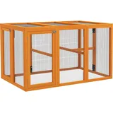 PawHut Hühnerstall Freilaufgehege Holz für Hühner 140 x 84,5 x 80,5 cm mit Doppeltür, Sitzstange, Hasenstall Kaninchenstall Orange   Aosom