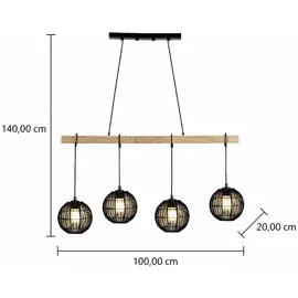 GLOBO LED Hängelampe 4-flg. 140 cm rund schwarz/holz