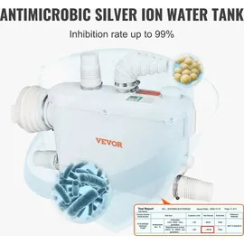 Vevor Abwasser Hebeanlage 500W Fäkalienhebeanlage 8m Förderhöhe Abwasserpumpe 6600L/h Haushaltspumpe 2900U/min Schmutzwasserpumpe Eingebautes Rückschlagventil Wartungfrei WC Dusche Waschbecken