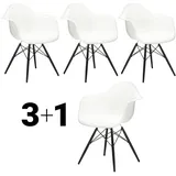 Vitra Stuhl Eames Plastic Armchair DAW 83x63x59 cm Gestell Ahorn schwarz, Sitz weiß, 4 Stück, Designer Charles & Ray Eames