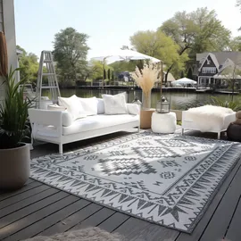 ELLE DECORATION "Dynamic, Wendeteppich", silber, B:120cm H:5mm L:170cm, Polypropylen, Teppiche, Teppich, Flachgewebe, In-& Outdoor, Modern, wendbar, Balkon, Wohnzimmer, Außen