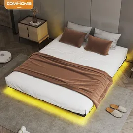 COMHOMA Bettrahmen Metallbett Gästebett Bettgestell aus Metall, mit LED & Steckdosen, Jugendbett 120x190, App & Fernbedienung, stabile Konstruktion