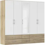 Kleiderschrank RAUCH "Schrank Garderobe Wäscheschrank HERSBRUCK in 2 Breiten", weiß (eiche sonoma, alpinweiß), B:226cm H:210cm T:54cm, Holzwerkstoff, Schränke, Kleiderschrank, mit 6 großzügigen Schubladen sowie Spiegeltüren MADE IN GERMANY