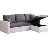 Habitat et Jardin Ecksofa reversibel mit Schlaffunktion und Stauraum "Alain" - 221 x 145 x 85 cm - 3-Sitzer - Weiß / Grau - Weiß/Grau