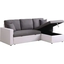 Habitat et Jardin Ecksofa reversibel mit Schlaffunktion und Stauraum "Alain" - 221 x 145 x 85 cm - 3-Sitzer - Weiß / Grau - Weiß/Grau