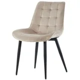 Vaiko Esszimmerstühle 2er Set Leonardo – Küchenstühle mit Stahlgestell in 85x54x63 cm und 150 kg Traglast, Stühle aus Samt, gesteppt und ergonomisch für Wohnzimmer & Essbereich in Beige