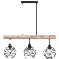 Hängeleuchte, Balken natur, Gitter schwarz, L 76 cm, THEODOR