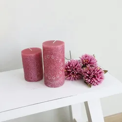 12x Stumpenkerze Mandala Prägung Rosa Tischdekoration Beleuchtung Teelicht Innen