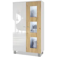 Vladon Vitrine, Eiche, 71x129x35 cm, Wohnzimmer, Wohnwände, Vitrinenschränke