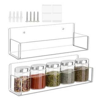 Gewürzregal, Wandhalterung, Acrylregal, transparente Organizer-Regale, 2-teiliges Aufbewahrungsset, vielseitige Küchenausstattung für Wohnung, Kochraum, Schrank, Tür, Speisekammer