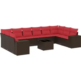 vidaXL Gartensofa-Set mit Kissen, braun, Polyrattan