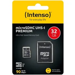 microSDHC Card 32GB, Premium, Class 10, U1 + SD-Adapter