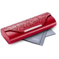 FEFI Brillenetui in Relief-Leder-Optik mit Chrom-Applikation (Hardcase), inklusive Mikrofasertuch rot