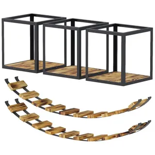 QLS Katzen Kletterwand Set mit 2 Brücken und 3 Liegen aus Holz und Stahl Deckenmontage im industriellen Stil XXL