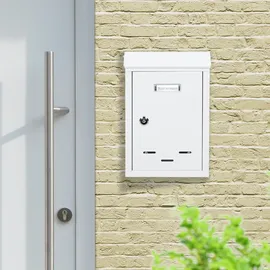 Relaxdays Briefkasten weiß inkl. Namensschild