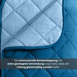 Wometo Microfaser Sommer Steppbett 155x220 dunkelblau & blau / OEKO-TEX / kochfest 95° / Leichtsteppbett für heiße Tage / ohne Bezug verwendbar