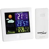 Green Blue GreenBlue GB521W Funk Wetterstation mit Außensensor Kalender Hygrometer Thermometer DCF Uhr Wecker Batterie und Netzbetrieb Weiß