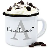 Emaille Tasse Blechtasse - Buchstabe Name anpassbar Herzchen I Geschenk Anfangsbuchstabe mit Name - 300 ml - Weiß Schwarz - geschenke anpassbare buchstaben a tassen anfangsbuchstaben bruchsicher