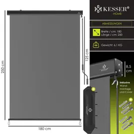 Kesser Senkrechtmarkise Außenrollo 180 x 250 cm Grau