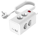 Mehrfachsteckdose mit USB C, 8 Fach Steckdosenleiste Verteilersteckdose mit 4 USB, 12 in 1 Steckerleiste mit Schalter, Steckdosenwürfel 2300W Wandmontage, Mehrfachstecker mit 2M Kabel, Weiß