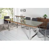 riess-ambiente Esstisch BARRACUDA 180cm natur / transparent, Esszimmer · Massivholz · Edelstahl · Glas · Kufen · Design braun 180 cm x 80 cm x 100 cm