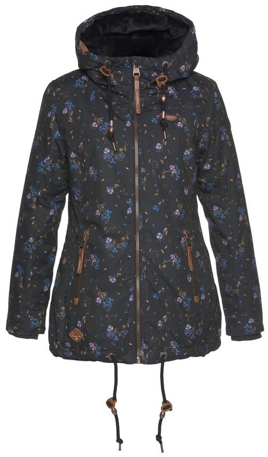 Ragwear Funktionsparka ZUZKA FLOWERS O Outdoorjacke im Allover-Flower-Print-Design, Waterproof Fabric schwarz XL (42)