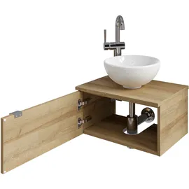 Saphir Waschtisch SAPHIR "Serie 6915 Waschschale mit Unterschrank für Gästebad, Gäste WC", braun (riviera eiche, riviera eiche, riviera eiche quer nb), B:51cm H:39,8cm T:35cm, Waschtische, Waschtisch, 51 cm breit, 1 Tür, Waschtischplatte, kleine Bäder, ohne 