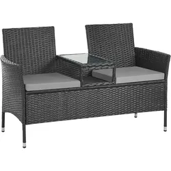 SVITA CHICAGO Rattan-Bank Garten-Bank Lounge Sitzecke Schwarz