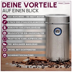 ProfiCook Kaffeemühle PC-KSW 1216, Kaffeemühle elektrisch mit 2-fach Edelstahlmesser