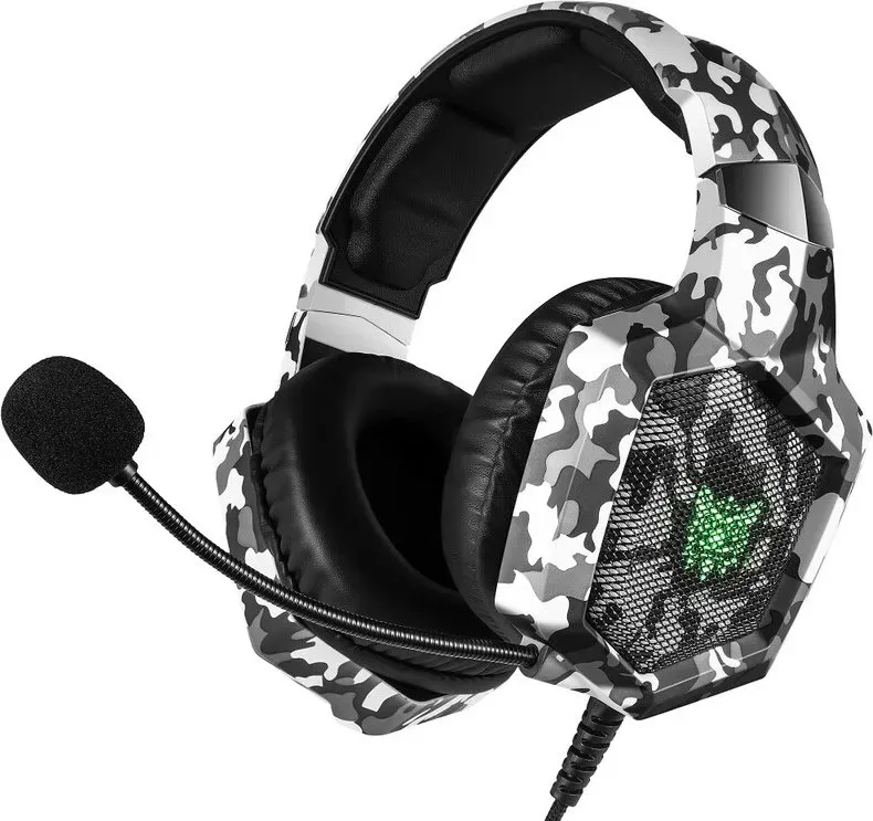 ONIKUMA Gaming-Headset – 50-mm-Treiber, Geräuschunterdrückendes Mikrofon, RGB-Beleuchtung, Breite Kompatibilität, Komfortables Over-Ear-Design, Modell K8 (Camouflage Weiß)