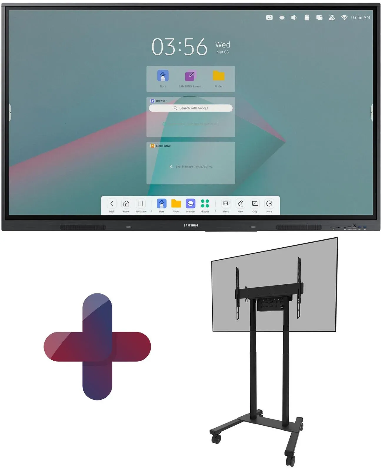 Samsung Flip WA75C Smart Signage Touch Display 189 cm 75 Zoll + Neomounts FL55-875BL1 MOVE motorisierter Rollwagen