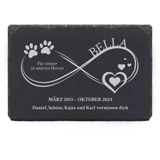 LAUBLUST Personalisierte Grabplatte mit Name als Grabschmuck für Hund, Katze & andere Haustiere - Ewig im Herzen, 3 Größen | Schieferplatte mit Gravur als Tiergrabstein Deko & Tiere Grabtafel