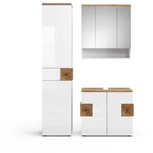 Vicco Badmöbel-Set Eden Weiß Hochglanz/Artisan-Eiche 3 Teile, mit Hochschrank