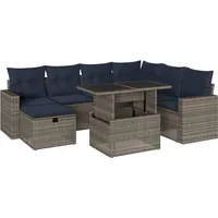 vidaXL 8-teiliges Gartensofa-Set mit Kissen, grau, Polyrattan - Grau