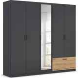 Rauch Drehtürenschrank RAUCH "Kleiderschrank Schrank Garderobe Wäscheschrank BARI mit Spiegel", grau (graumetallic, eiche artisan), B:225cm H:210cm T:54cm, Holzwerkstoff, Schränke, Drehtürenschrank, mit Schubasten außen, moderner Griff in Graumetallic MADE IN