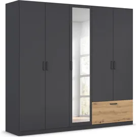 Rauch Drehtürenschrank RAUCH "Kleiderschrank Schrank Garderobe Wäscheschrank BARI mit Spiegel", grau (graumetallic, eiche artisan), B:225cm H:210cm T:54cm, Holzwerkstoff, Schränke, Drehtürenschrank, mit Schubasten außen, moderner Griff in Graumetallic MADE IN