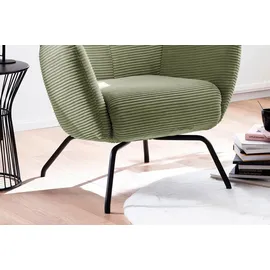 KAWOLA Ohrensessel LOTTE Cord 79 x 117 x 0 cm Grün mit Hocker