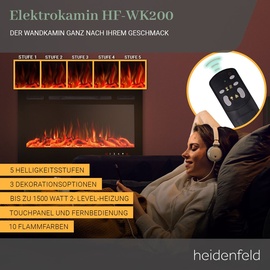 Heidenfeld Home & Living Heidenfeld Elektrokamin HF-WK200, 6 Größen, weiß/schwarz, Wandeinbau, 3D-Flammeneffekt in 10 Farben (Schwarz, 100 x 55 cm)