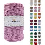 Sznurkomania, Geflochtene Baumwollkordel 5mm 100m, 46 Farben, Häkelkordel, Makramee Kordel, Makramee Garn, Premium Garn, Makramee Seil, (Schmutziges Rosa)