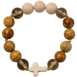 Armband FIRETTI "Schmuck Geschenk Kupfer Armschmuck Armkette Edelstein", braun (kupferfarben, braun, weiß, grau, weiß, braun, weiß, grau, weiß), Armbänder, Kupfer-Silikon, Kupfer, Silikon, Made in Germany - mit Jaspis, Achat, Glasstein, Türkis