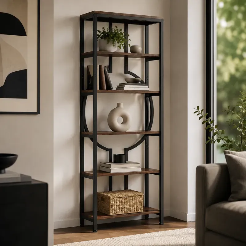 Tribesigns 180 Industrial Bookshelf, 6-Tier Tall Etagere Bookcase with Open Shelves, Metal Decorative Book Shelf Storage Shelving Unit for Living Room and Home Office, Rustic Brown