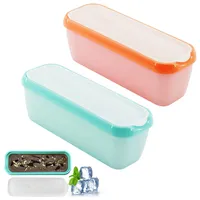 TOATELU 2 Stück Eisbehälter für Speiseeis 1.5L, Aufbewahrungsbehälter für Speiseeis, PP-Material Gefrierdosen 20 * 10 * 9.7cm, Wiederverwendbare Eis-Container mit Deckel(Grün+Orange)