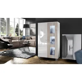 Vladon Vitrine, Silbereichen, Holzwerkstoff, 71x129x35 cm, Wohnzimmer, Wohnwände, Vitrinenschränke
