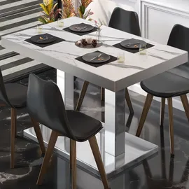 GGM Möbel Bistrotisch 130 x 80 x 77 cm Weiß Marmor/Edelstahl