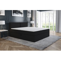 Boxspringbett UNN 140x200 mit 2 Bettkästen, Bonell-Matratze und Topper. Farbe: Schwarz.