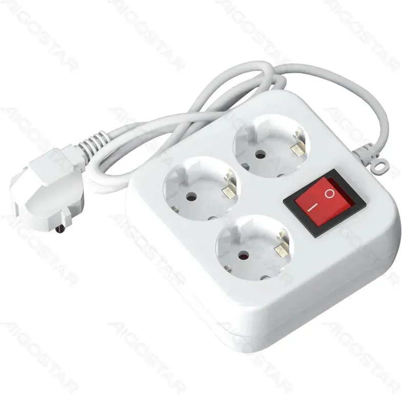 Aigostar Steckdosenleiste mit Kabel/Deutsch 3-fach/3G1.5mm2/1.5m/Mit Schalter/Quadratisch/Weiß/PP